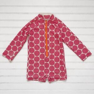 PRIMARY EUC Pink Polka Dot Long Sleeve Rashguard Swimsuit